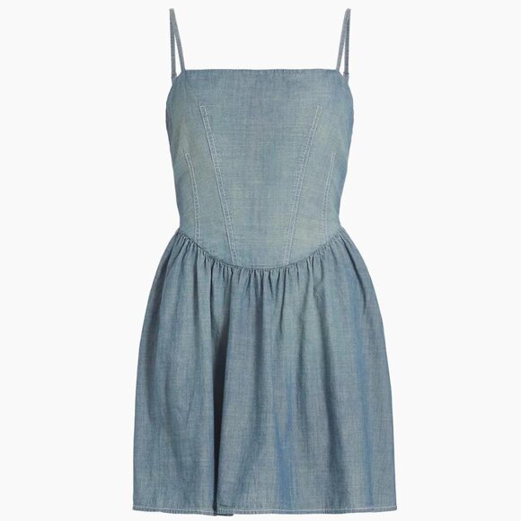 Pam Anderson Re/Done Mini Jean Denim Corset Chambray Dress, size S, NWT - Picture 2 of 7